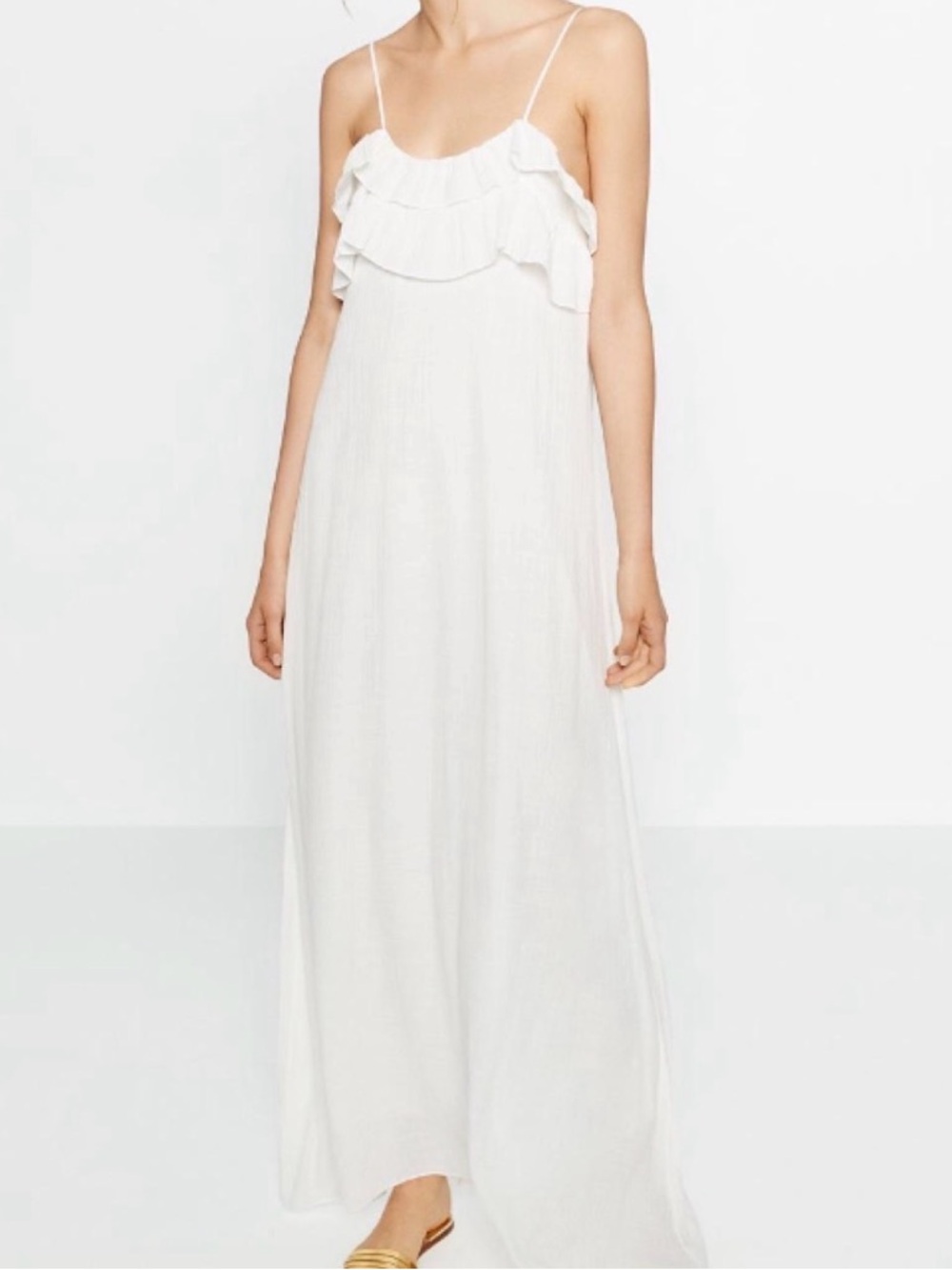 Zara Collection White Ruffle-Top Maxi Dress
